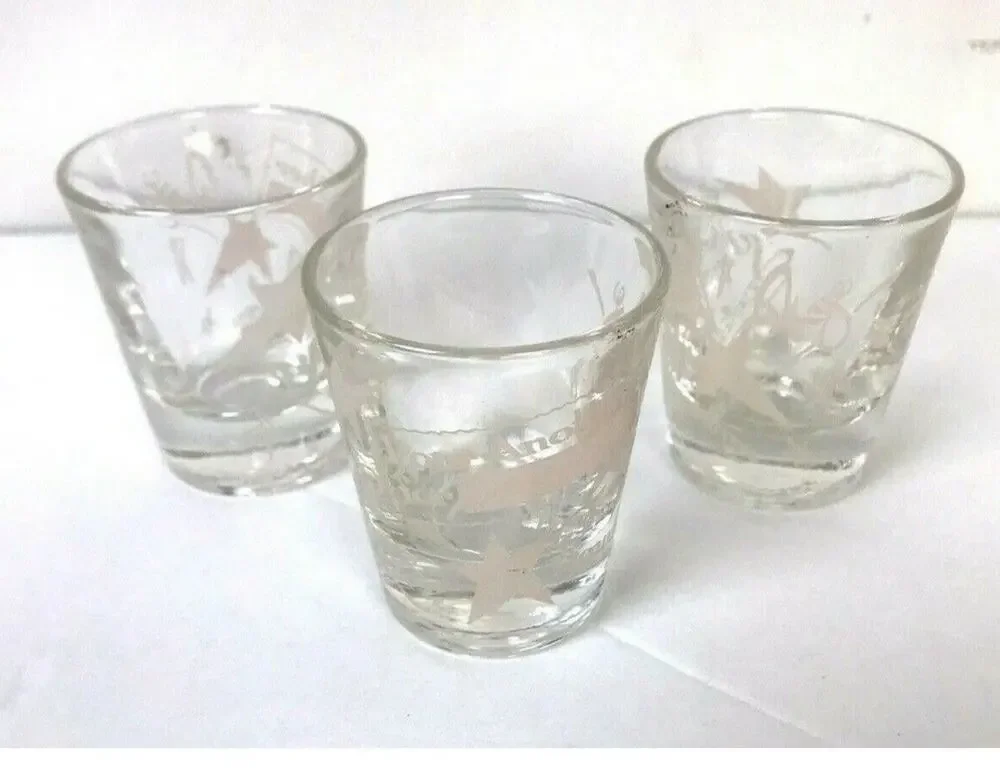 Shot Glasses Barware Set of 3 Atomic Burst Stars Party Drinkware Retro